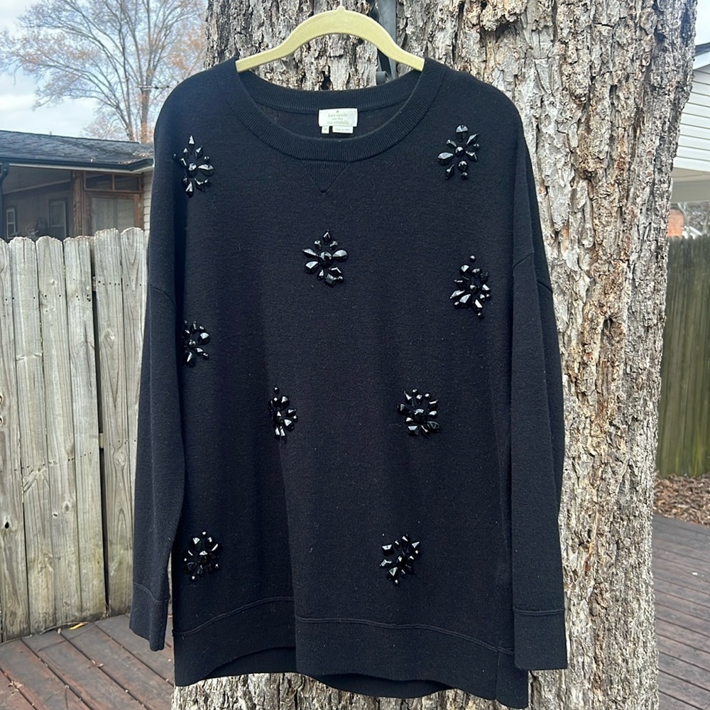 Kate Spade Gem Embellished Sweater, Black, Size Medium